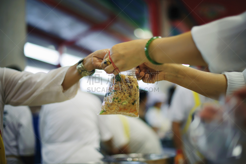 食品,慈善救济,等,概念,部分,收容中心,泰国,女人,社区