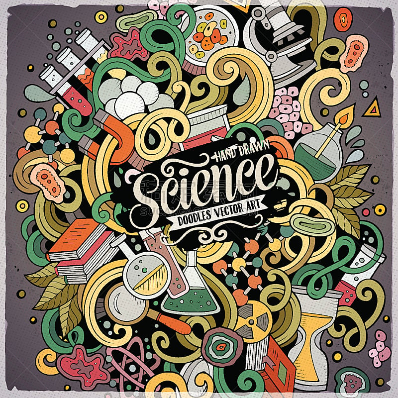 科学,乱画,绘画插图,卡通,可爱的,线条画,化学课,生物学,实验室,复古风格