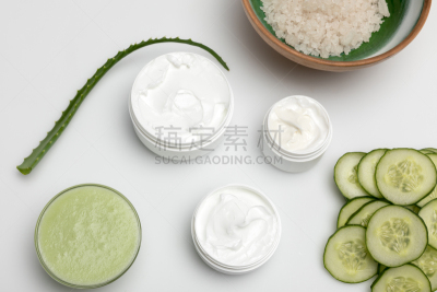 芦荟植物,奶油,分离着色,黄瓜,白色,容器,切片食物,看风景,面霜,上装