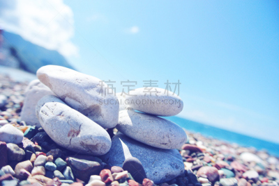 夏天,特写,石头,鹅卵石,白色,海滩,水,天空,水平画幅,无人
