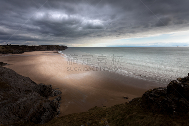 悬崖,三只动物,暴风雨,海湾,水平画幅,沙子,户外,海洋,海岸线,海滩