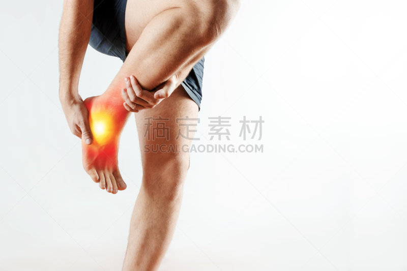 腿,拿着,踝,痛苦,男人,足,挑染,红色,手,肿胀的