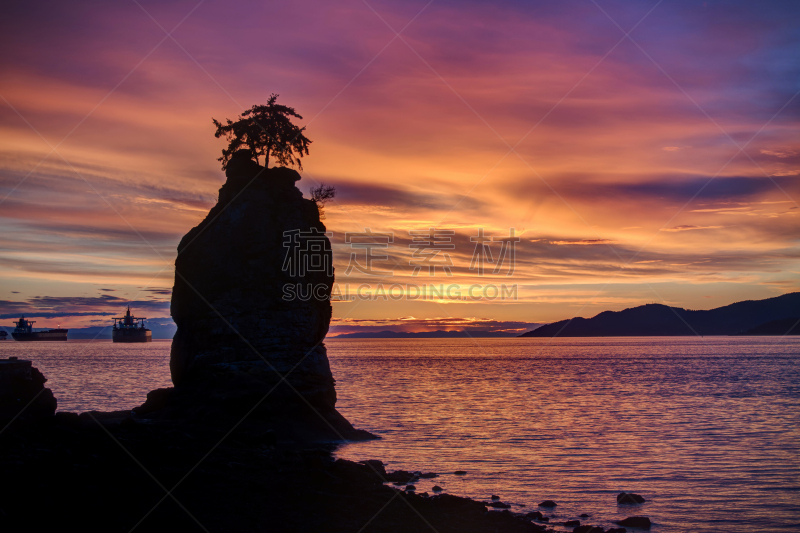 黄昏,西沃许岩石,水湾,水平画幅,自然公园,海滩,云,史坦利公园,海景,岩石