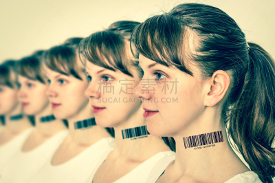 条形码,脱氧核糖核酸,女人,成一排,大量物体,概念,条形码阅读机,转基因,道德,纳米技术