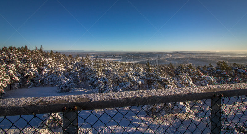 腓特烈斯塔,挪威,日光,雪,塔,冬天,看风景,天空,水平画幅,高视角