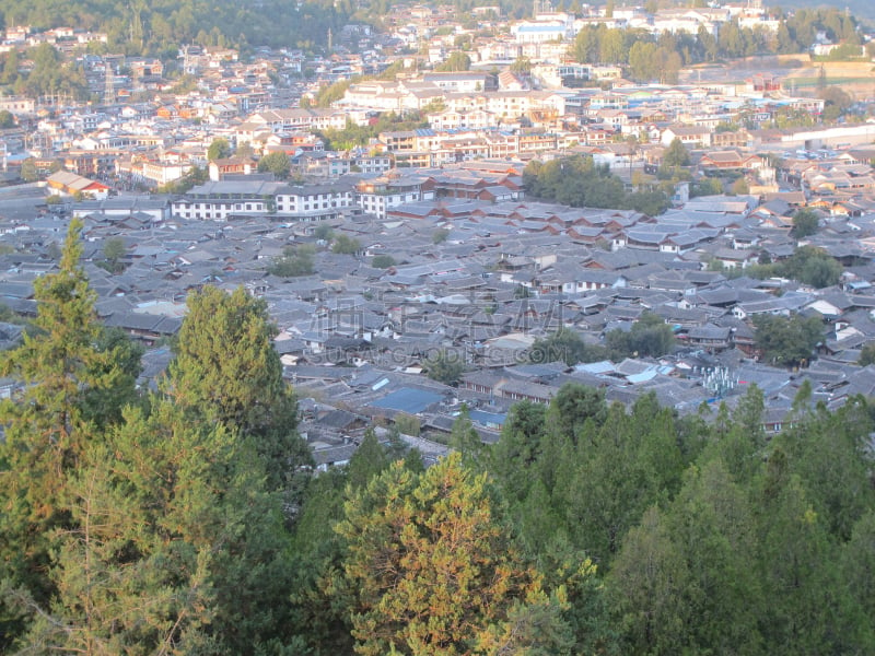 Lijiang Old Town, mountain top view with local historical archit