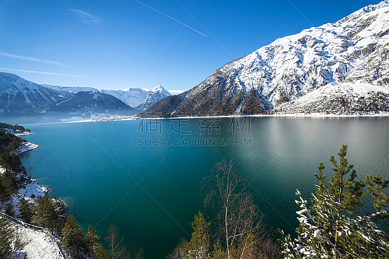 湖,冬天,山,阿尔卑斯山脉,地形,自然美,水,天空,水平画幅,雪