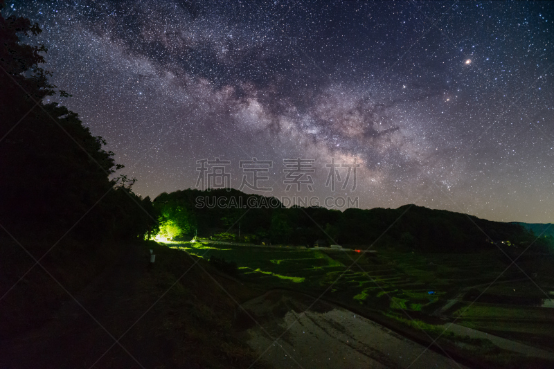 星星,田地,稻,颐达,长野县,梯田,星系,水平画幅,夜晚,无人