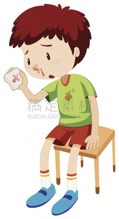 男孩,鼻出血,身体受伤,小的,可爱的,绘画插图,剪贴画,健康保健,计算机制图,计算机图形学