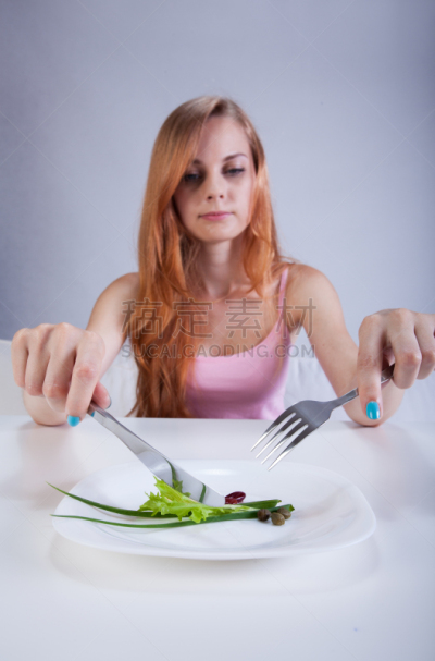 瘦弱,早餐,小的,女孩,暴食症,贫血症,垂直画幅,美,青少年
