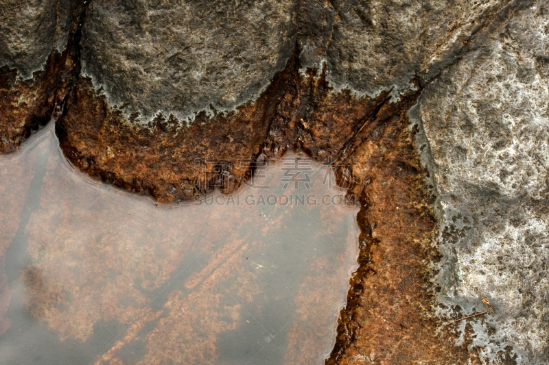 生锈的,水坑,在边上,大特写,水,river ausable,褐色,灰色,水平画幅,岩石