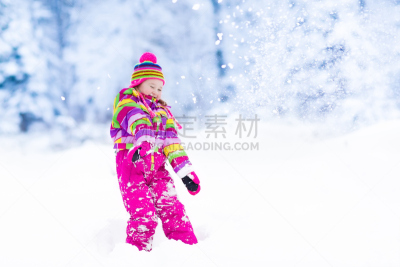 雪,冬天,儿童,进行中,户外,新的,连指手套,十二月,冬衣,雪花