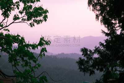 山,紫色,天空,美,水平画幅,西姆拉,无人,喜马拉雅山脉,夏天,户外