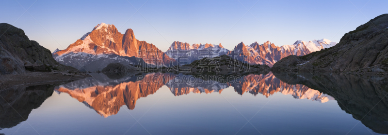 阿尔卑斯山脉,湖,山,光,全景,霞慕尼峰,勃朗峰,白湖,米迪正午峰,山顶