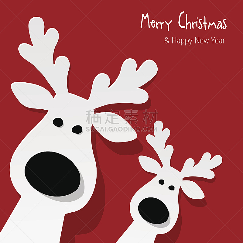 红色背景,白色,两只动物,鹿,圣诞装饰物,请柬,贺卡,纸牌,圣诞装饰,运气