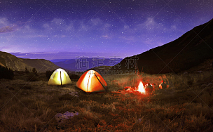 夜晚,帐篷,星星,黄色,在下面,热,极限运动,黄昏,草,商业金融和工业