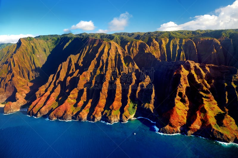 考艾岛,航拍视角,自然美,非凡的,纳柏里海岸,太平洋海岸山脉,纳帕里海岸州立公园,海马,直升机,夏威夷