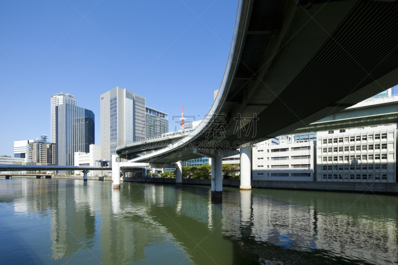 大阪府,街道,天空,城镇景观,水平画幅,地形,阪神高速公路,无人,蓝色,路