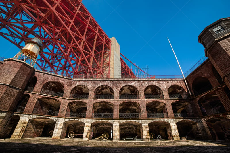 加利福尼亚,fort point historic site,金门大桥,旧金山,美国,国家公园,水平画幅,建筑,无人,户外