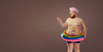 肥胖,男人,乐趣,络腮胡子,水,健身球,夏天,男性,仅男人,仅成年人