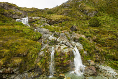 鲁班步瀑布,阿斯匹林山,峡湾国家陆地,地衣,水,国家公园,水平画幅,瀑布,无人,苔藓