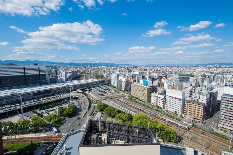 夏天,全景,城市天际线,日本,近畿区域,大阪市,居住区,北,天空,水平画幅