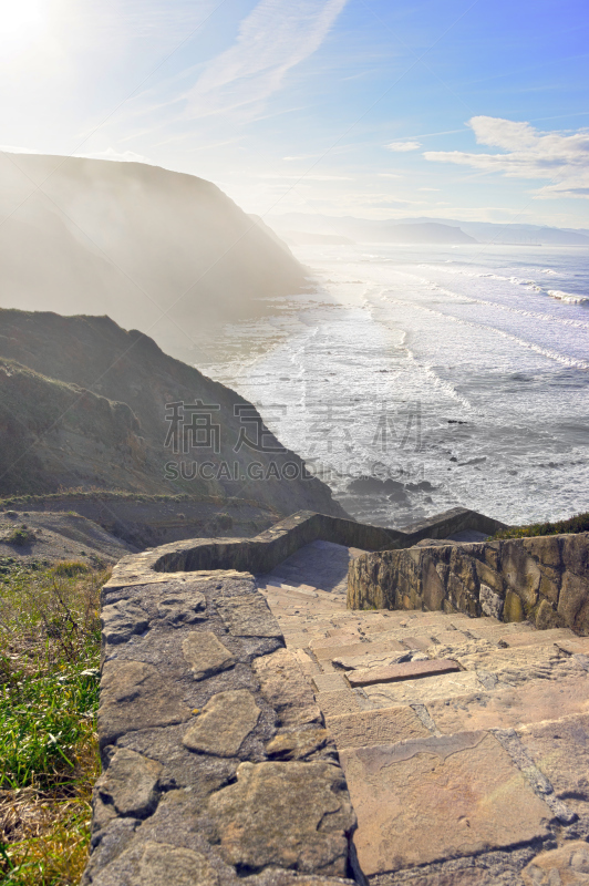 石头,楼梯,海滩,岩石,波浪,垂直画幅,水,天空,美,户外