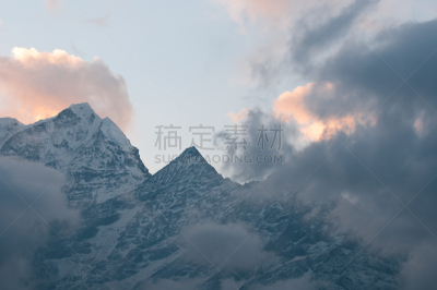天空,水平画幅,坤布,雪,无人,喜马拉雅山脉,偏远的,户外,图像,石头