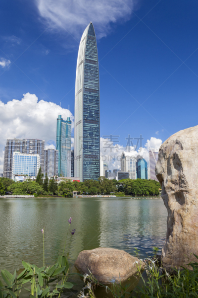 深圳,中心,深圳京基100,广东省,垂直画幅,水,天空,公园,夜晚,无人