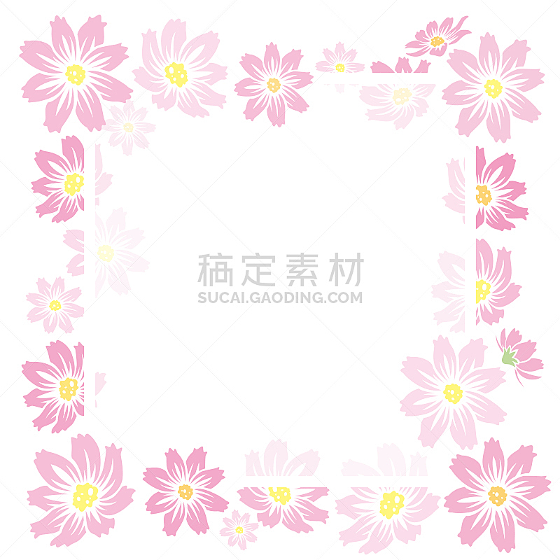 边框,大波斯菊,留白,秋天,无人,绘画插图,日本,白色背景,材料,花卉花环