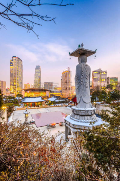 韩国,首尔,垂直画幅,夜晚,无人,传统,寺庙,曙暮光,户外,光
