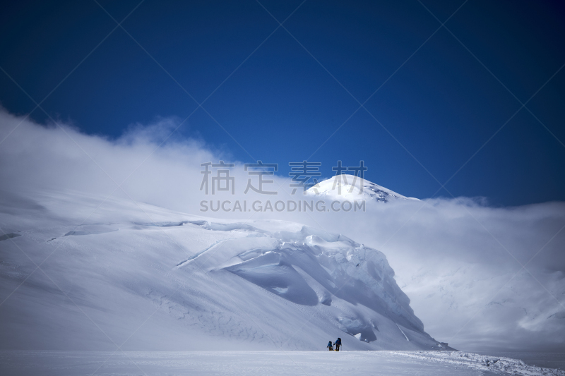 麦金利峰,冰河,徒步旅行,雪橇,西,海上航道,在上面,峭壁,天空,水平画幅