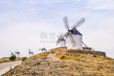 风车镇,西班牙,风轮机,自然,水平画幅,山,cervantes,建筑,无人,蓝色