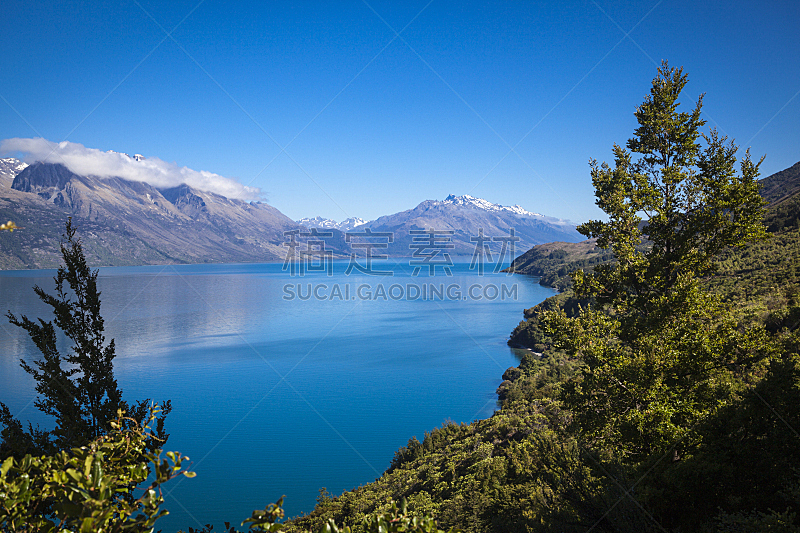 瓦卡迪普湖,海滩,自然,湖岸,水平画幅,无人,户外,新西兰,山,风景