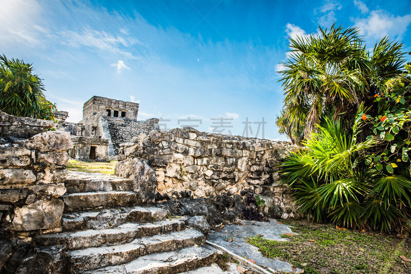 Temple ruins in Tulum of the Ancient Maya Archeological Site in Yucatan, Riviera Maya, Mexico