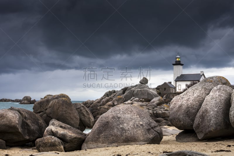 暴风雨,灯塔楼,法国,小的,白昼,野外动物,海岸线,大西洋,布列塔尼,水