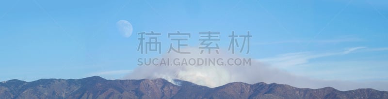 森林火灾,山,曼萨诺山区,留白,水平画幅,无人,月亮,户外,烟,美国西南部