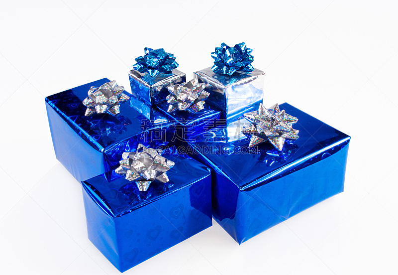 闪亮的,蓝色,盒子,礼物,缎带,水平画幅,银色,无人,蝴蝶结