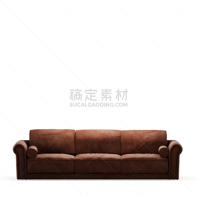 沙发,三维图形,褐色,白色背景,三个物体,柔和,正面视角,传统,一个物体,背景分离