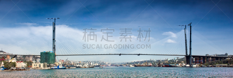 符拉迪沃斯托克,建筑业,海峡,桥,金角湾,水,新的,水平画幅,无人,户外