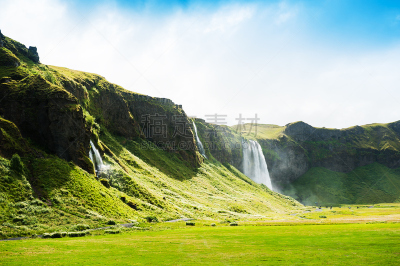 seljalandsfoss waterfall,冰岛国,水,天空,美,水平画幅,山,瀑布,夏天,户外