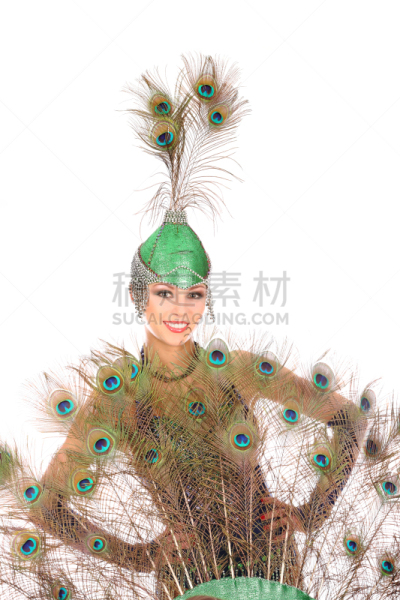 孔雀,绿色礼服,舞者,翎毛,滑稽表演,歌舞女演员,胸衣,垂直画幅,化妆用品