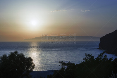 夏天,希腊,地平线,金色,岛,帕特莫斯,飘然,在上面,钟面,日落