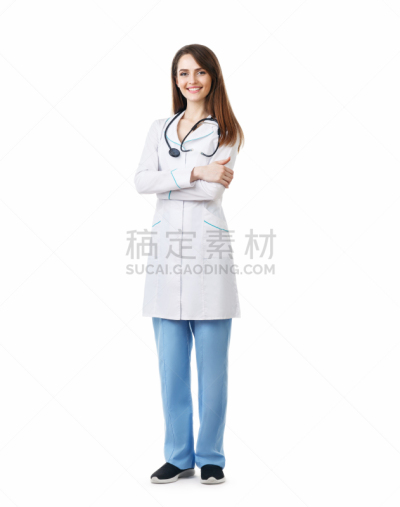 双臂交叉,全身像,注视镜头,白色背景,分离着色,垂直画幅,美,美人,医疗工具