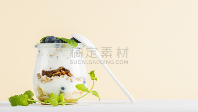 蓝莓,什锦烤燕麦片,酸奶,广口瓶,黄色,淡雅,果酱,绿色,燕麦,背景幕