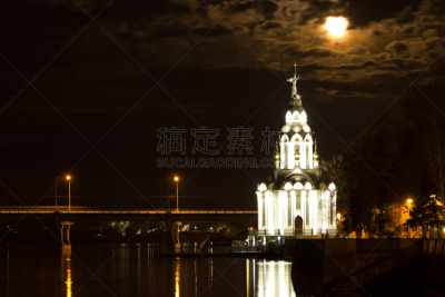 第聂伯罗波得罗夫斯克,水平画幅,建筑,夜晚,无人,第聂伯河,月亮,欧洲,散步道