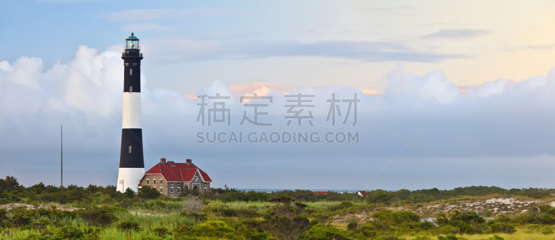 火岛灯塔,全景,长岛,天空,水平画幅,无人,当地著名景点,户外,灯塔楼,海滩