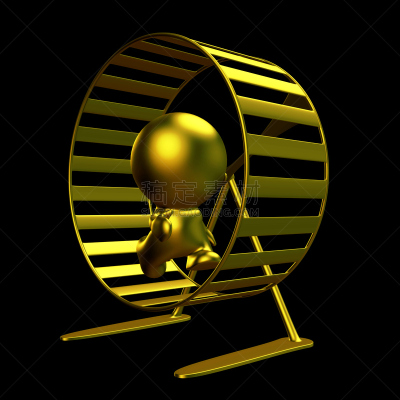 三维图形,黄金,人,慢跑,滚轮,插画,性格,车轮,老鼠,时间