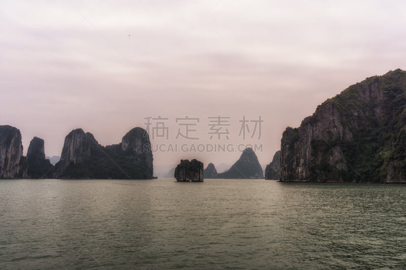 下龙湾,自然,水平画幅,无人,早晨,户外,船,岛,海洋,海岸线