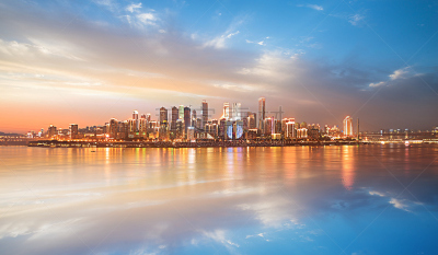 现代,城市天际线,城市,重庆,全景,水,天空,新的,市区路,滨水